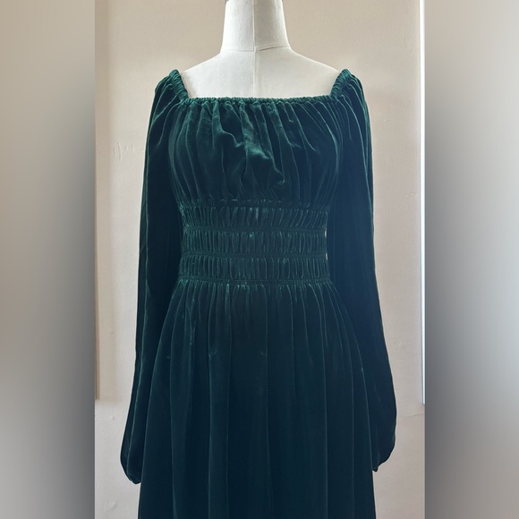 HILL HOUSE Green Velvet Long Sleeve The Jasmine Nap Dress -  Size S - Picture 3 of 8